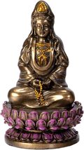 Kuan Yin Purple Lotus Mala Beads Mini Figurine 3.4" H Cold Cast Bronze R... - $18.81