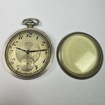 Elgin Grade 291 16s 7J Pocket Watch Movement W/ Ornate Dial + Keystone Case - $74.24