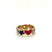 Vintage Sterling Sign 925 FAS Art Deco Colored Enamel Moon Star Heart Ring 8 1/2 - £38.20 GBP
