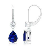 ANGARA Pear 2.30ct Sapphire Leverback Drop Earrings with Diamond in Plat... - $12,179.00