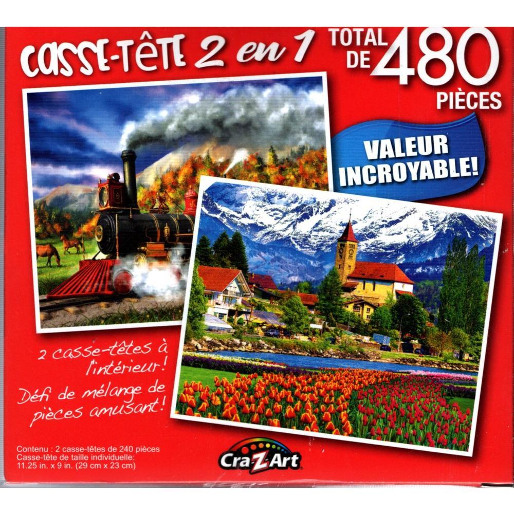 Primary image for Full Steam Ahead / Brienz Townand Flowers - Total 480 Piece 2 in 1 Jigsaw Puzzle
