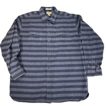 LL Bean Chamois ClothShirt Mens 2XL Tall Navy Blue/Gray Striped Traditional Fit - £25.23 GBP