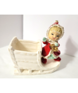 VTG Ucagco Christmas Girl w/ Bells Sled Planter Spaghetti Hat &amp; Dress 5.... - $2,228.35 MXN