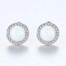 S925 Silver Stud Earrings Simple Opal Zircon Earrings Opal Design Sense Ear  - £22.38 GBP