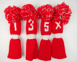 True Vintage Red &amp; White Knit Golf Pom Pom Headcovers 1,3,5,X Colors Ins... - $31.67