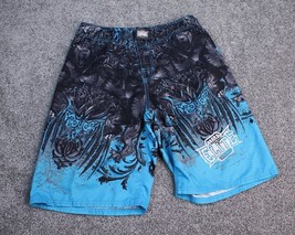 MMA Elite Combat Shorts Men Medium Black Blue All Over Print Board Short Trunks - £15.17 GBP