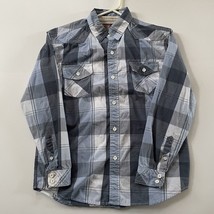 Radius Boys Medium Long Sleeve Button Down Shirt Striped Blue And Gray - $11.99