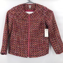 Chico&#39;s Size 2 Multicolor Tweed Accent Lined Jacket Full Zip Aztec Weave... - $39.99