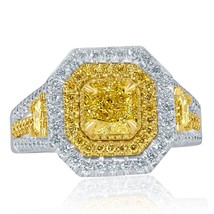 GIA Certified 2.16CT Light Yellow Radiant Diamond Engagement Ring 18k Gold - £5,732.08 GBP