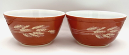 Vintage Pyrex Autumn Harvest Wheat Burnt Orange Bowls Set of 2 #402 SKU ... - £27.90 GBP