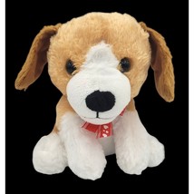 Homerbest Tan &amp; White Puppy Dog 8&quot; Seated Red Bow White Hearts Stuffed Valentine - $9.45