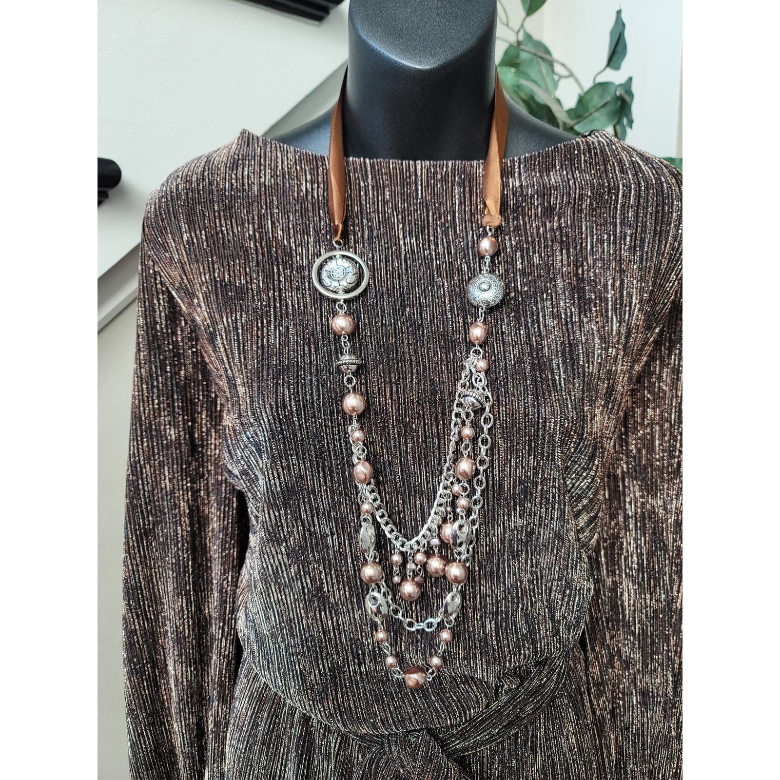 Lane Bryant Jumpsuit Women Size 26/28 Brown Metallic Wide Leg Long Sleeve Belted Item image 3