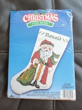 Vtg Counted Cross Stitch Christmas Stocking Kit Olde Time Santa DMC Floss Open - £14.88 GBP