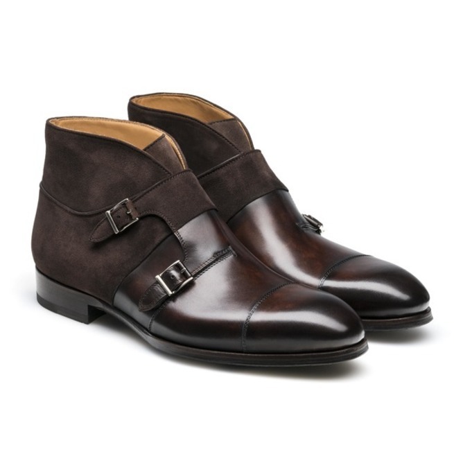 New Handmade Men's Brown Suede & Leather Chukka Boots, Men Double Monk Dual