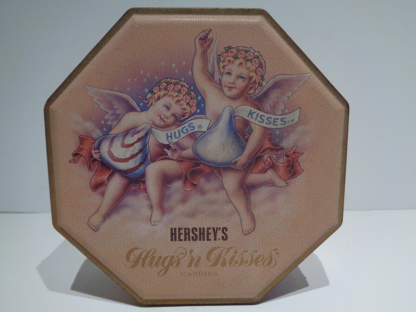 Primary image for Hershey's Hugs & Kisses candies tin W/Cherubs On Lid Octagon