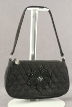 VERA BRADLEY Black Quilted Small Purse Embellished Flower Silver Accent Handbag - £14.00 GBP