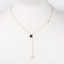 Rose Tone Necklace With Jet Black Faux Onyx Star Pendant &amp; Crystal - £19.51 GBP