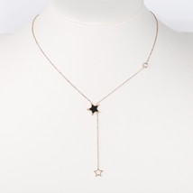 Rose Tone Necklace With Jet Black Faux Onyx Star Pendant &amp; Crystal - £18.68 GBP