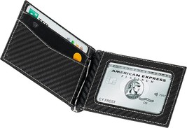 LEATHER Mens Slim Wallet with Money Clip RFID Blocking Bifold Credit Card - £19.06 GBP
