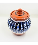 Redware Pottery Blue White Pulled Glazed Small Crock Ginger Jar - £19.95 GBP