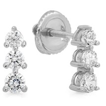 0.75CT Simulated Diamond Three-Stone Stud Earrings 14k White Gold Plated Silver - £53.67 GBP