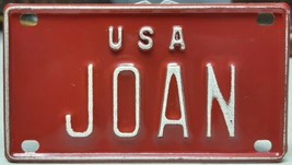 Vintage 60&quot;s 70&quot;s USA Personalized Name Bicycle Bike Plate Tag Red Metal, JOAN - £7.03 GBP