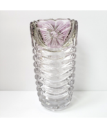 Vintage Purple Flower Ribbed 6.5&quot; Heavy Crystal Vase - $22.50