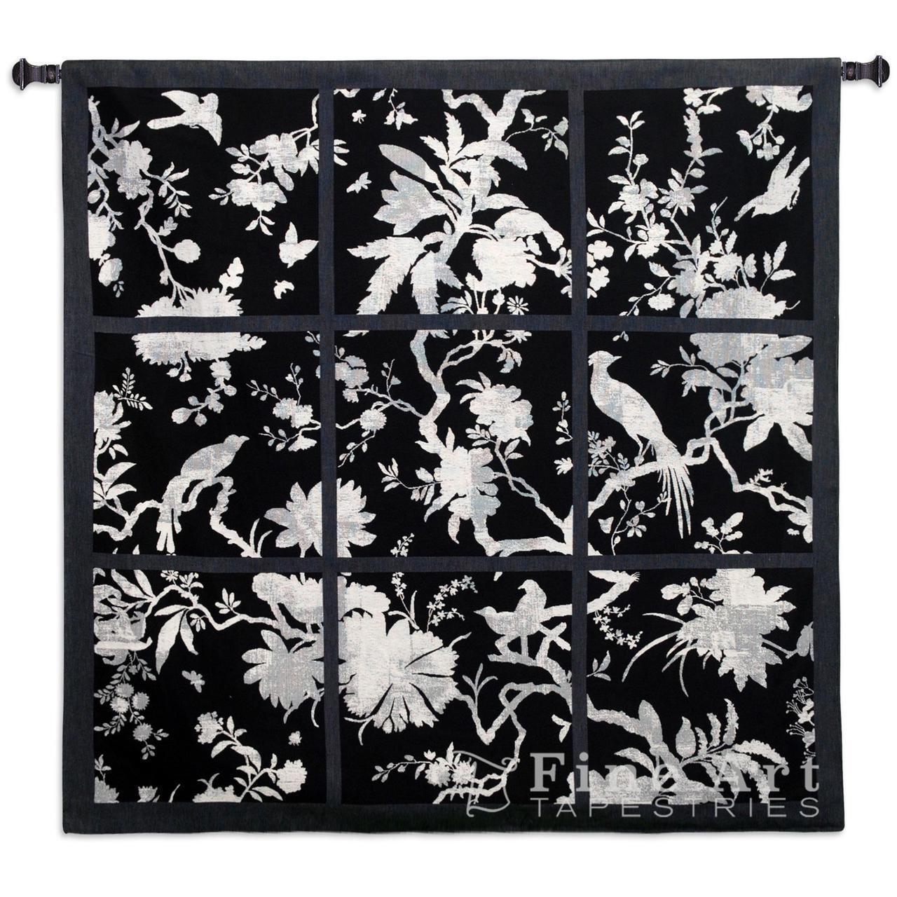 Primary image for 44x41 FLORAL DIVISION Asian Black White Bird Tapestry Wall Hanging 