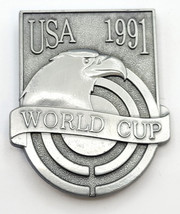 USA 1991 World Cup  Silver-tone Pot Metal Jewelry Belt Buckle Soccer Design - £17.29 GBP