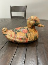 Vintage Ceramic Glaze Over Floral Fabric Applique Duck Figurine - $329.27 MXN
