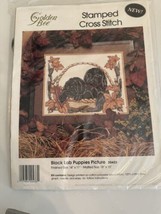 Golden Bee Cross Stitch Kit 20433 Black Lab Puppies in Autumn Floral Basket - $14.84