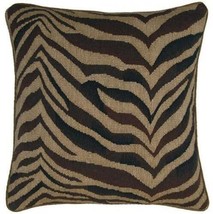 Throw Pillow Aubusson Zebra Stripe Animal Print 20x20 Black Beige Down Feather - £312.64 GBP