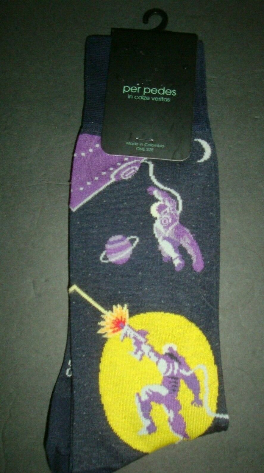 NEW PER PEDES MEN&#39;S MERCERIZED COTTON BLEND DRESS SOCKS ROCKET MAN NAVY - $24.74