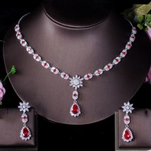 Elegant White Gold Color Flower Water Drop Women Party Wedding Necklace and Earr - £37.14 GBP