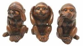 Ebros Faux Wood See Hear Speak No Evil Monkeys Three Wise Ape Figurine Set - $18.99