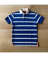 Polo By Ralph Lauren Vintage Polo Shirt Quilted Blue White Striped Medium - £18.29 GBP