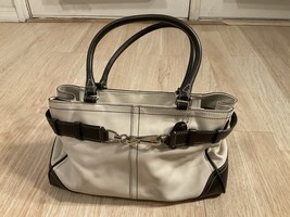 Coach Large Hampton Leather Satchel Handbag White Dark Brown F11200 Women’s Bag - £33.63 GBP