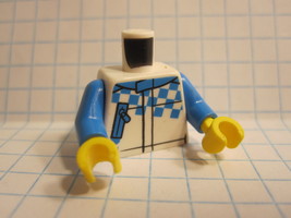 Lego part #973pb4144c01: White Torso- D. Azure Checkered Racing Jacket &amp;... - £1.15 GBP