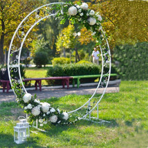 Round Wedding Balloon Arch White Metal Circle Backdrop Stand Party Events Decor - £114.29 GBP