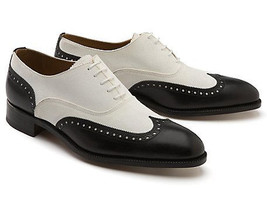 Saddle Black &amp; White Lace Up Wingtip Oxford Original Leather Formal Dress Shoes - £101.03 GBP