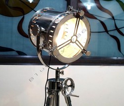 Nautical Vintage Huge industrial DESIGNER Chrome Spot Light Tripod Floor Lamp - £167.87 GBP