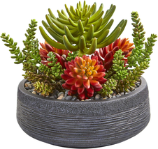 Nearly Natural 12In. Succulent Garden Artificial Plant in Bowl - £109.04 GBP