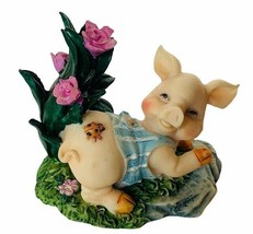 Pig Figurine vtg collectible sculpture gift decor resin ladybug anthropo... - £15.42 GBP