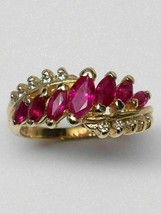 1CT Marquise Cut Ruby &amp; Diamond Wedding Cluster Ring 14K Yellow Gold Over - £87.02 GBP