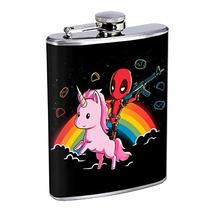 Rainbow Unicorn Hip Flask Stainless Steel 8 Oz Silver Drinking Whiskey Spirits E - £7.97 GBP
