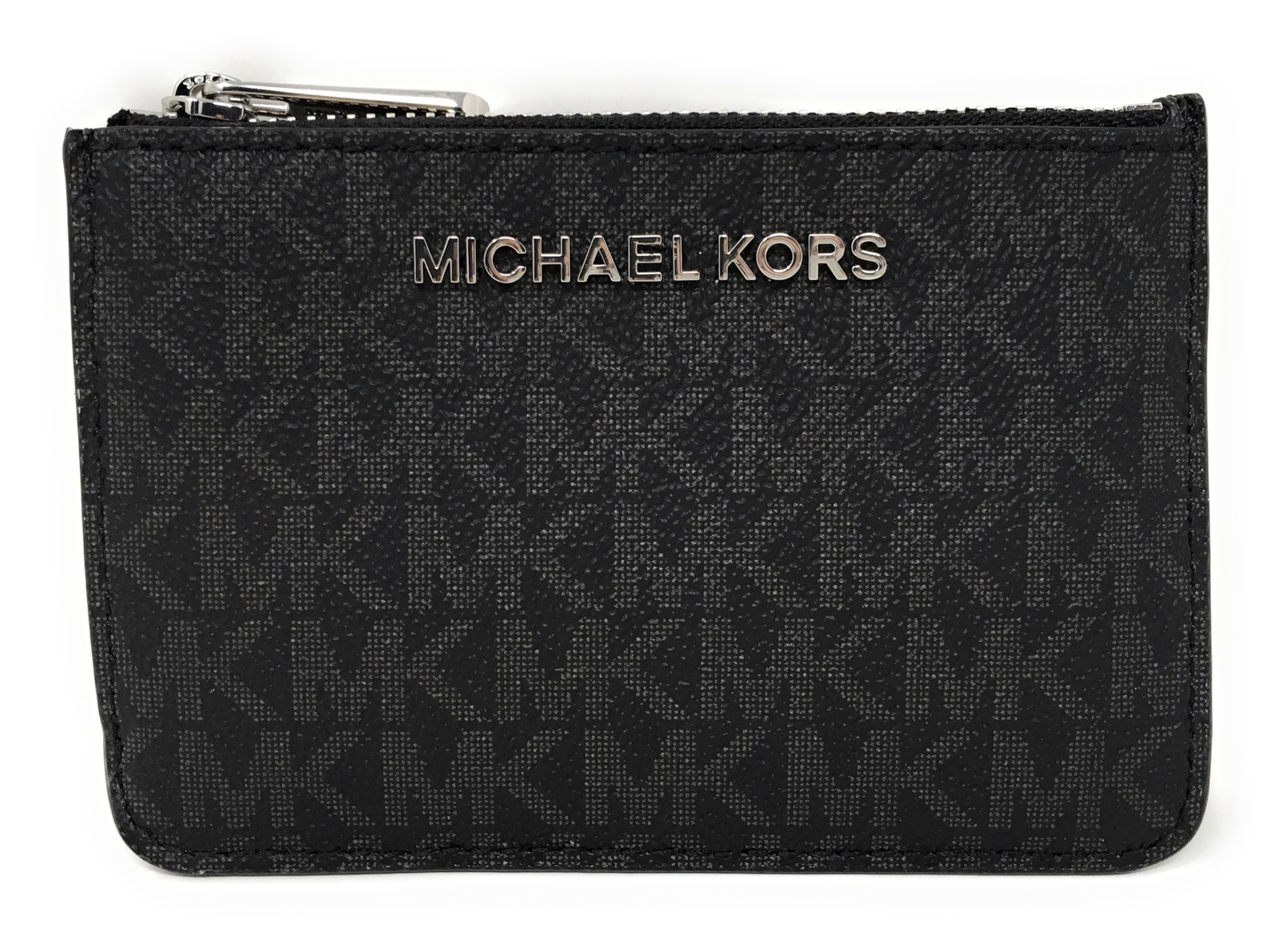 Michael Kors Jet Set Travel Small Top Zip Coin Pouch -Black with Silver ... - $54.95