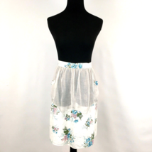 HALF APRON vintage sheer white floral - handmade retro kitschy pocket pleated - £10.39 GBP