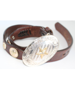 Girls Brown Leather Western Belt And Buckle Silver,Gold Stars Size 28 St... - £18.38 GBP