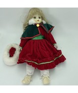 Vintage Porcelain Doll Christmas Velvet Dress Cape Fur Trimmed Hat 12&quot; T... - £14.59 GBP