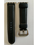 BLACK LEATHER APPLE WATCH REPLACEMENT BAND 42 MM NEW SILVER HARDWARE - €11,04 EUR